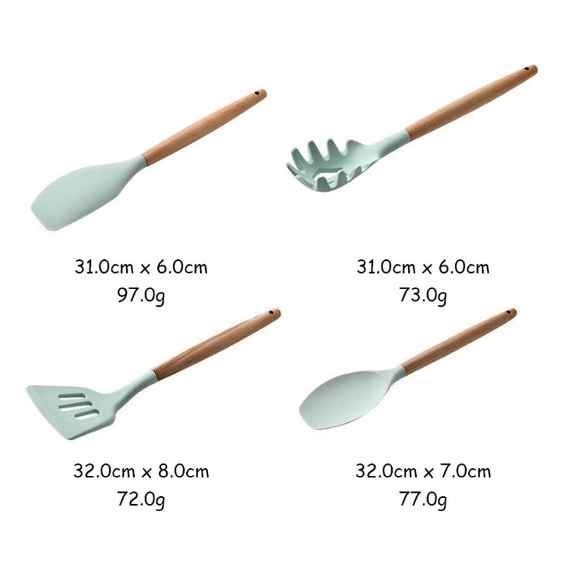 Silicone Kitchenware Cooking Utensils Set Non-stick Cookware Spatula Shovel Egg Beaters Wooden Handle Kitchen Cooking Tool Set
