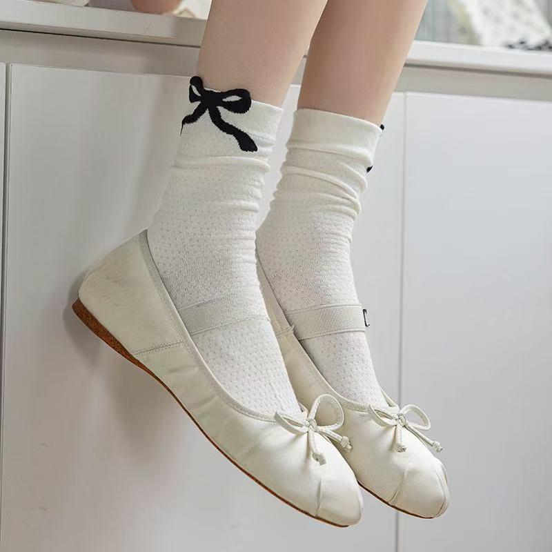 Модные носки Женские Весенне-осенние Новые Хлопковые носки средней длины с вышивкой в виде бантика