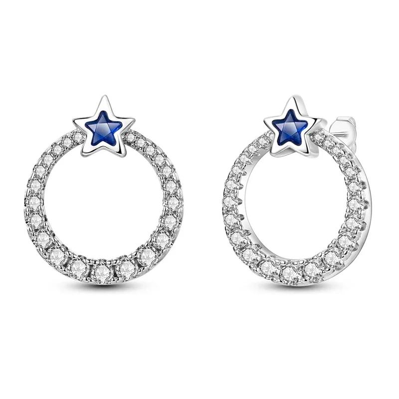 Shining Blue Zircon Owl Earrings Copper Evil Eyes Earrings For Women Wedding Engagement Planet Moon Star Zirconia Jewelry