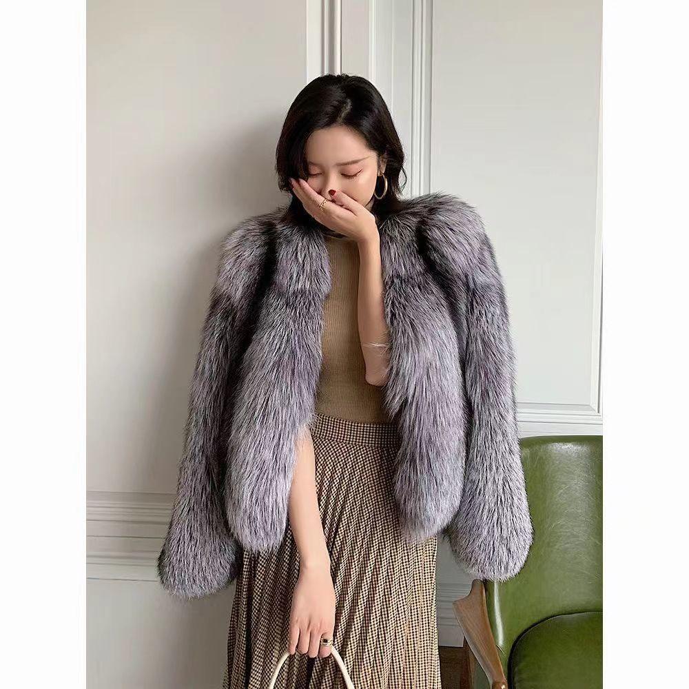 Temperamental Lady Leisure Autumn and Winter Fur Coat Thick Warm Silver Fox Fur Light Luxury Short High-end Fur Windbreaker