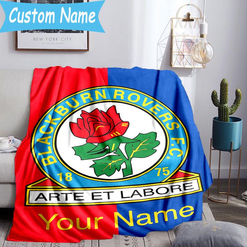 Custom Name Blackburn Rovers Fc Crest Flannel Blanket, Use for Birthday/Holiday Gift, Soft Blanket for Sofa/Bed/Camping/Office, Home Decor