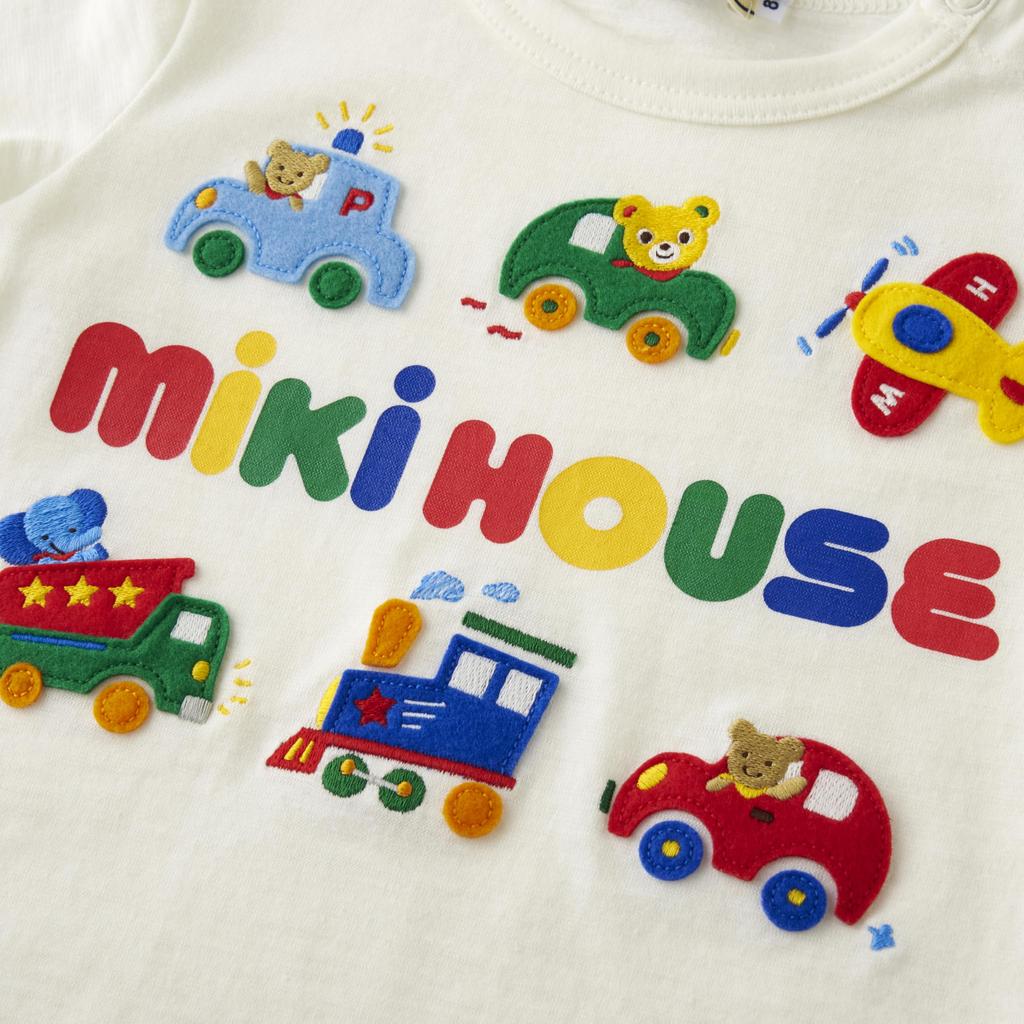 MIKI HOUSE Long Sleeve with and Dinosaur Made in for Boys and White T-Shirt Logo, Bear, Vehicle, Design, Japan, Girls, Baby, Kids, Children's