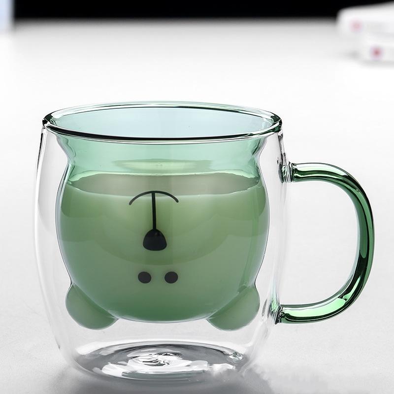 Креативная двухслойная кофейная кружка с милым медведем, двойная стеклянная чашка, картонная чашка для молока с изображением животных, женская милая кошка, утка, собака, подарок, Рождественский подарок