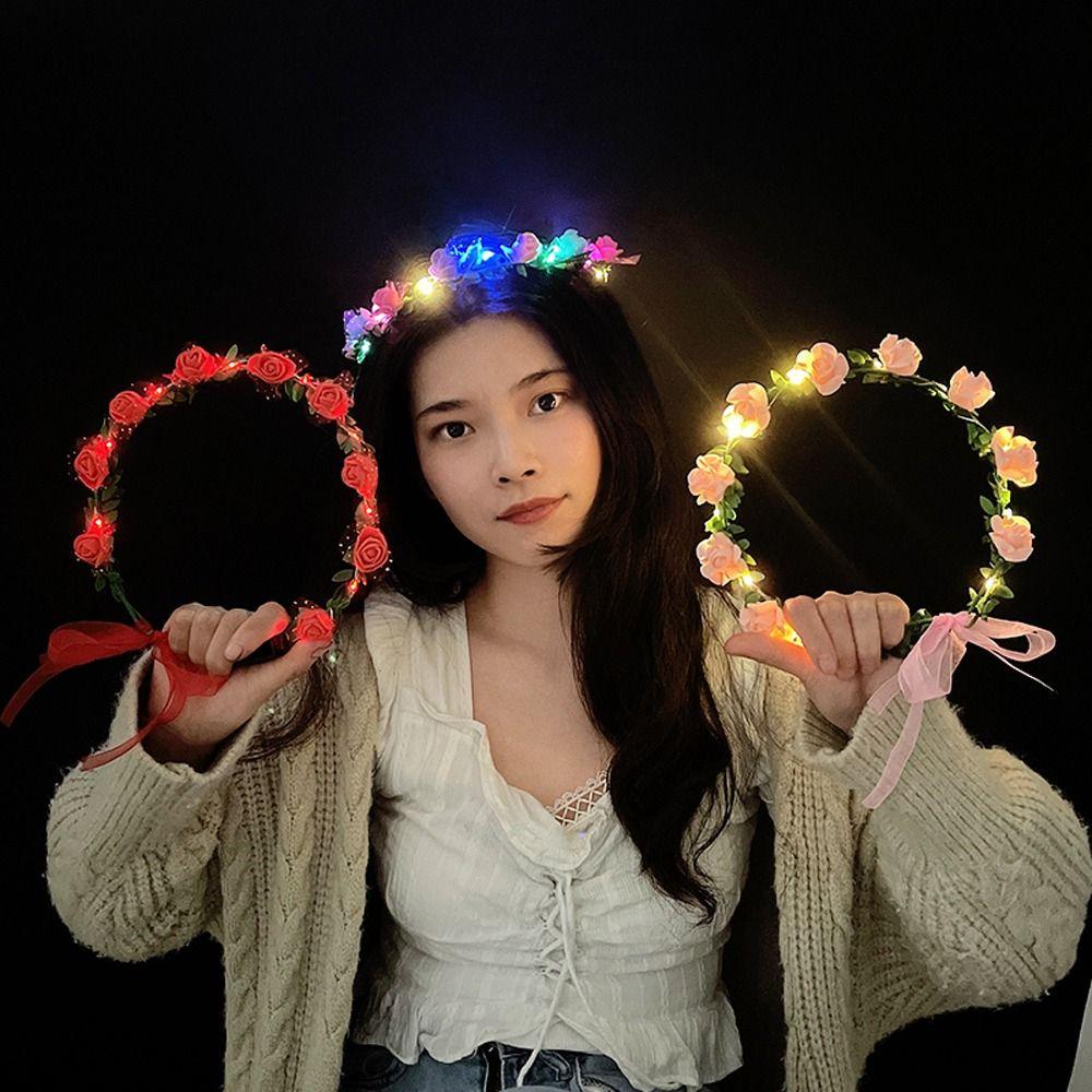 Headwear Foam Party Wreath Decoration Women Headwear LED Light Garland Crown Flower Headband