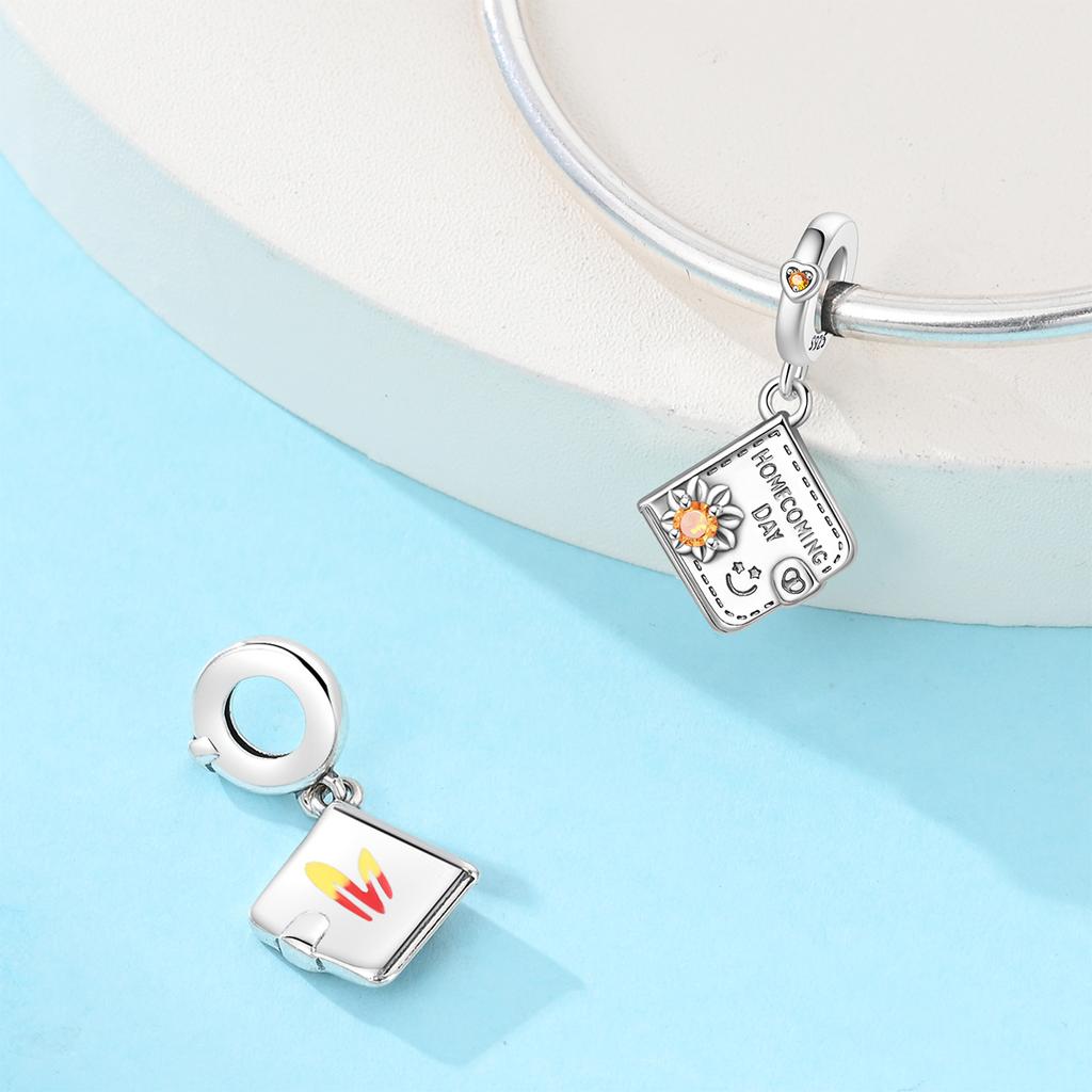 Copper Back To School Season Backpack Laptop Earbuds Pendant Fit Original Charms Bracelets Women Diy Jewelry Gift