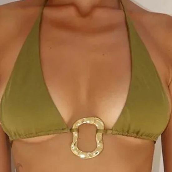 2 шт./комплект женский комплект бикини бюстгальтер на бретельках со шнуровкой трусы комплект металлическое соединение однотонный пляжный стиль купальники