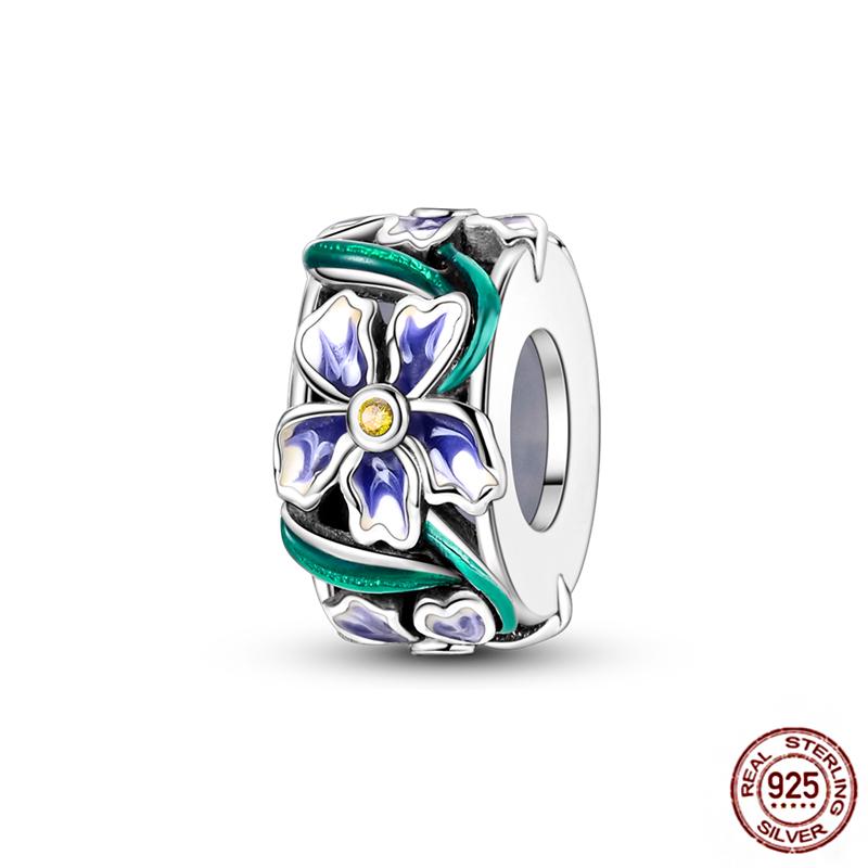 Round 925 Copper Clasp Pave Clip Charms Blue Star Moon Butterfly Slide Safety Chains Spacer Beads Fits Original Bracelet Zircon