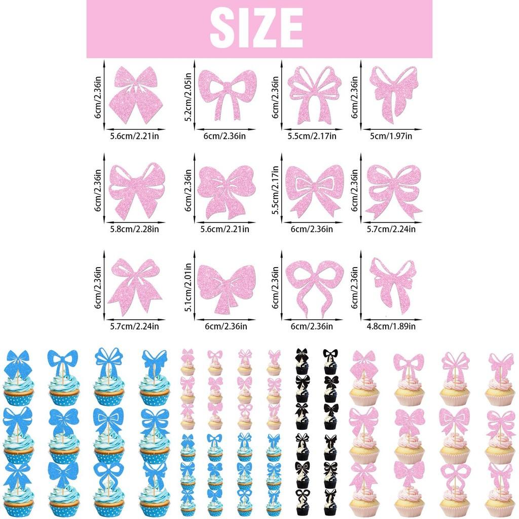 Birthday Party Cake Decoration With Gold Glitter Paper Bows And Flags For Festive Celebration