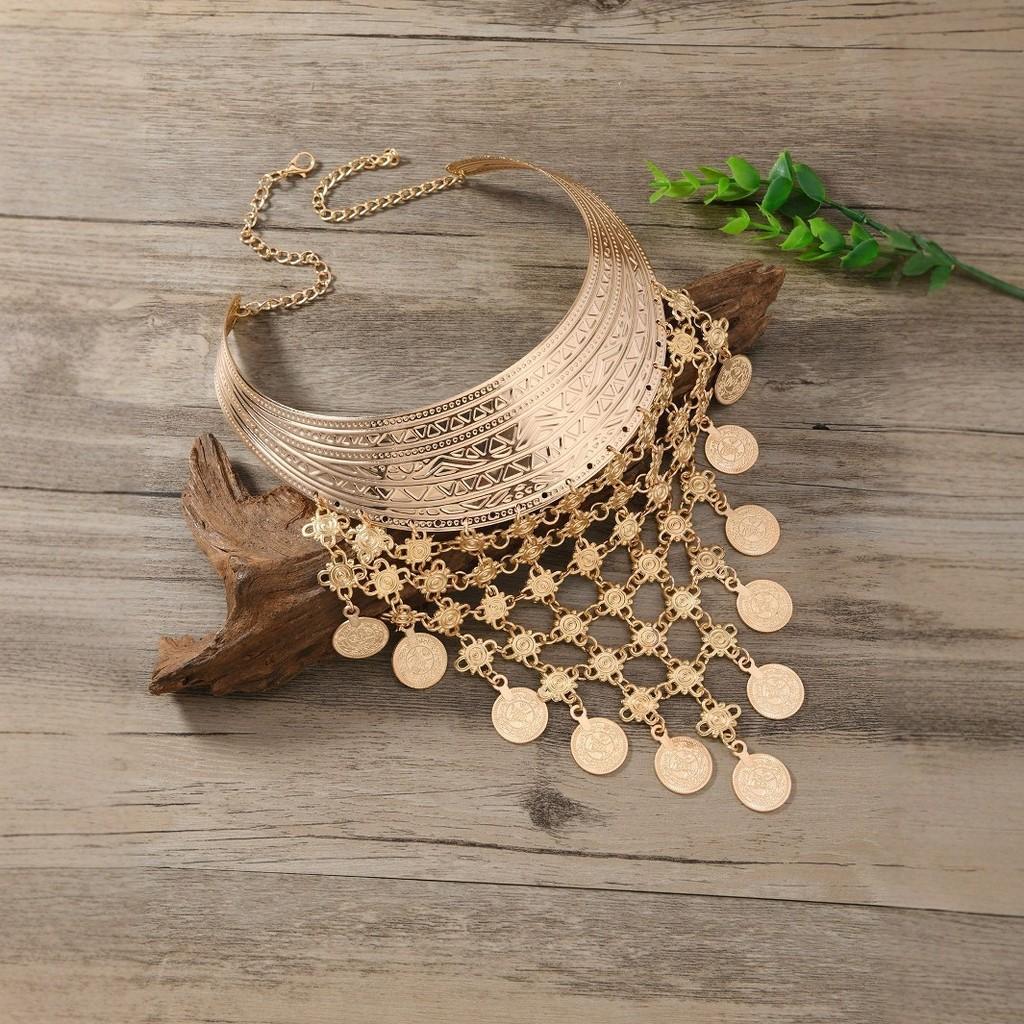 Fashionable Style Ethnic Multi Layer Tassel Design Women Metal Necklace Collar