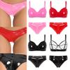 Women Patent Leather Lingerie Set Wet Look Bra Top Wire Free No Padding Zipper Crotch Low Rise Briefs