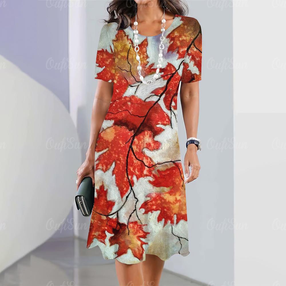 New Women's Dresses Leaf 3D Print Elegant & Beautiful Dresses Fashion Plus Size Women's Dressess