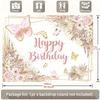 2D Happy Birthday Backdrop Pink Gold Butterfly Floral Party Background Banner