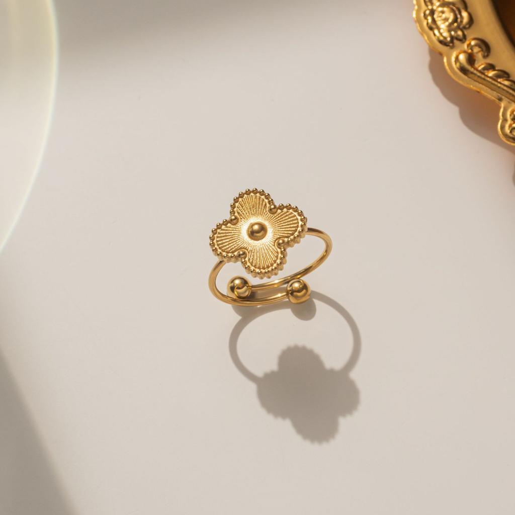 Кольцо на удачу для девочек с четырехлистным клевером, регулируемое кольцо из титановой стали 18 карат, простое кольцо, легкое роскошное сеточное красное кольцо