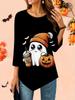 Women's Loose Round Neck Three Quarter Sleeve Tee 3D Halloween Pattern Ideal Halloween and Christmas Gift