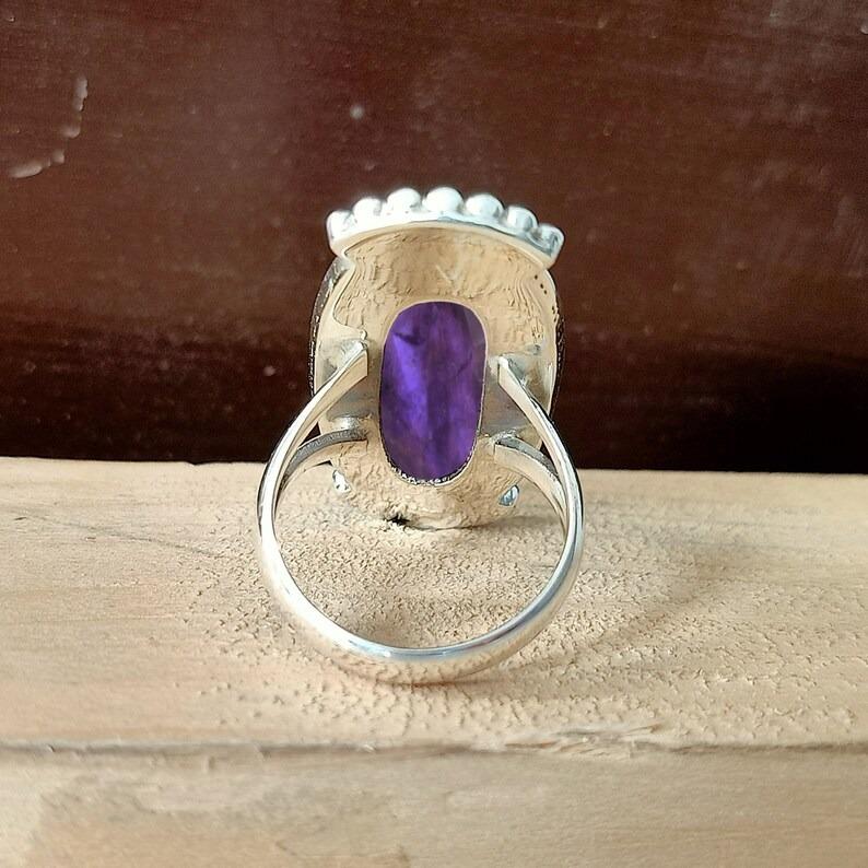 Драгоценный камень аметист Серебро 925 пробы, дизайнерское длинное овальное кольцо ручной работы, эффектное кольцо, украшения с камнем, распродажа Cyber ​​Week