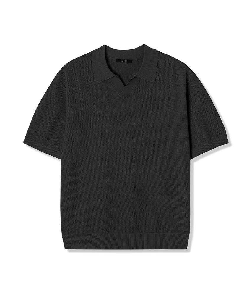 ADHOC Men'S Summer Open Collar Knit (Black) (Hb4Ska2)