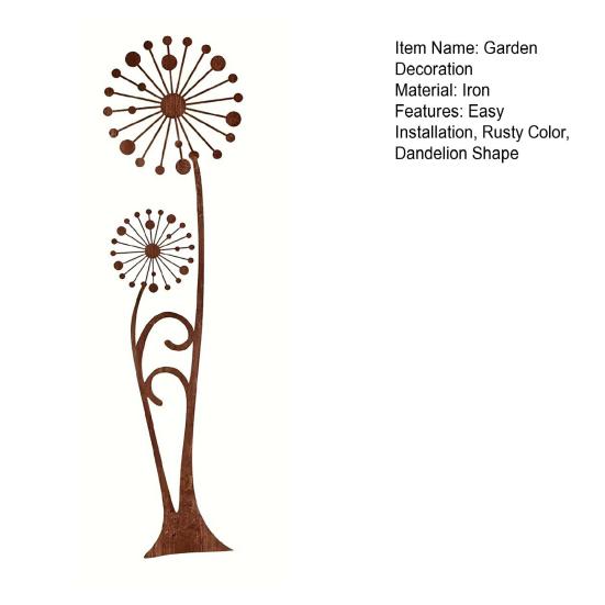 Rusty Dandelion Stake Metal Flower Garden Stake Yard Decoration Outdoor Decor Dandelion Stake for Courtyard Lawn Pathway