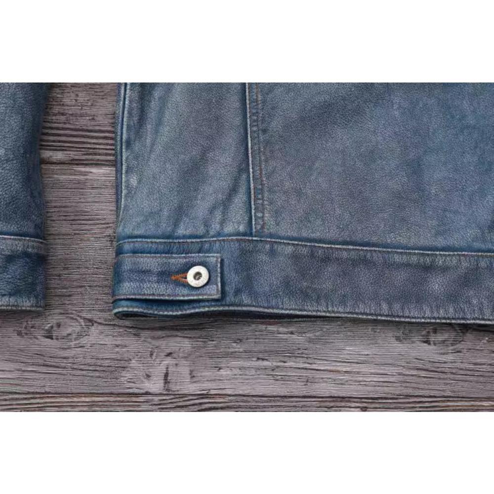 Китайский размер винтажная синяя натуральная кожаная куртка мужская 506 стиль Slim Fit короткая воловья кожа мужское кожаное пальто осень