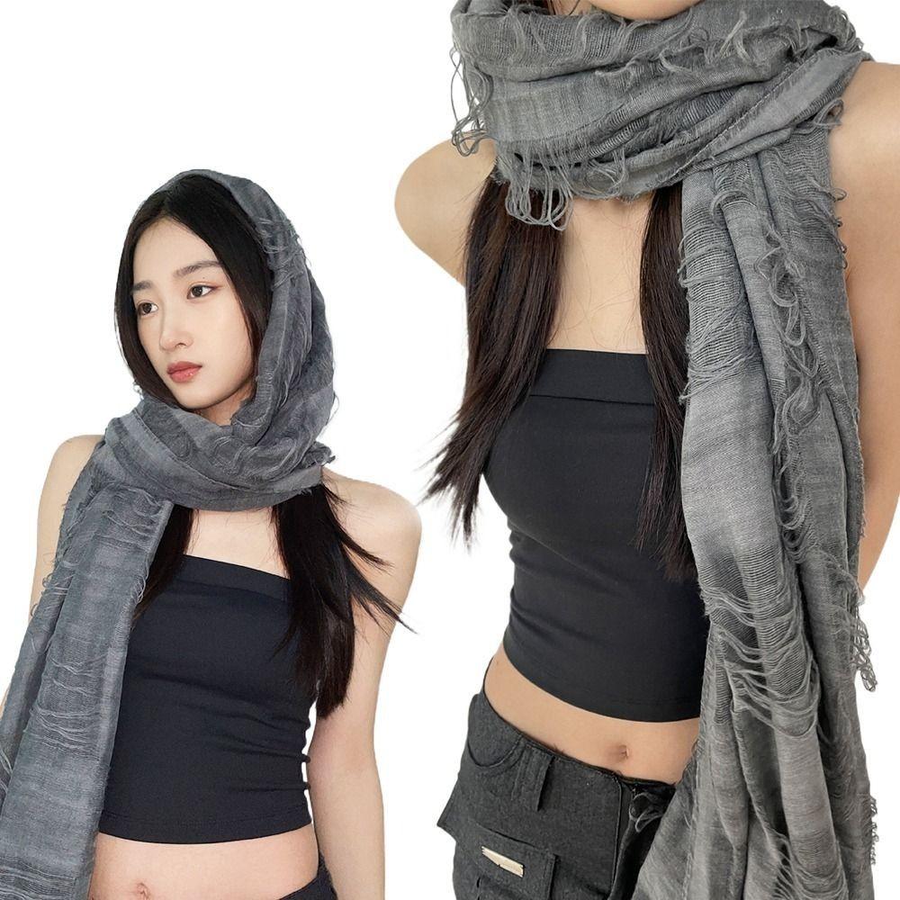 Хлопково-льняная готическая бандана Y2K плиссированная женская пашмина шаль винтажный шарф Y2K Харадзюку унисекс