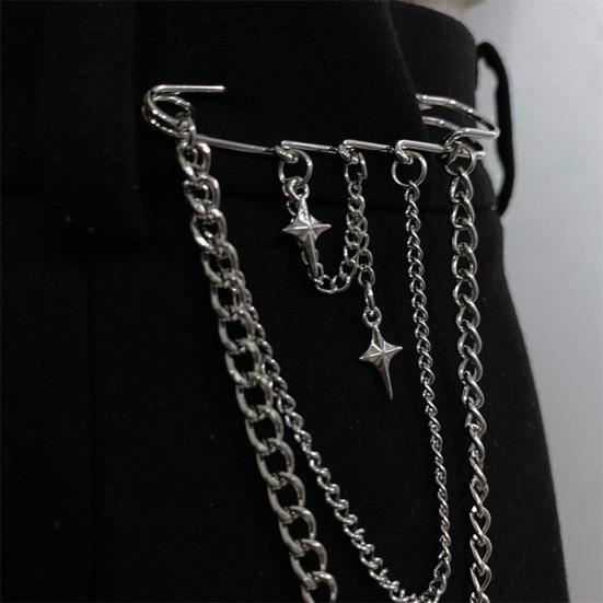 Unisex Clothes Pin Star And Chain Decor Alloy Hip Hop Style Individual Chest Decoration Brooch Party Club Anti-slip Bag Pants Jewelry CLE