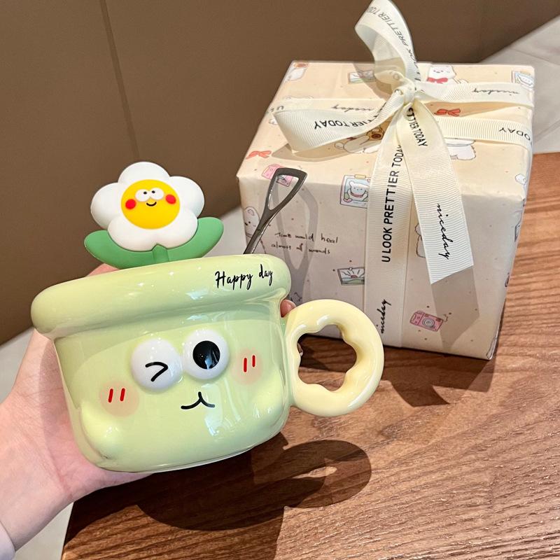 Милая керамическая кружка с цветами, высокая ценность, офисная кофейная кружка, чашка для питья для пары с крышкой, для подарка на день рождения девушки