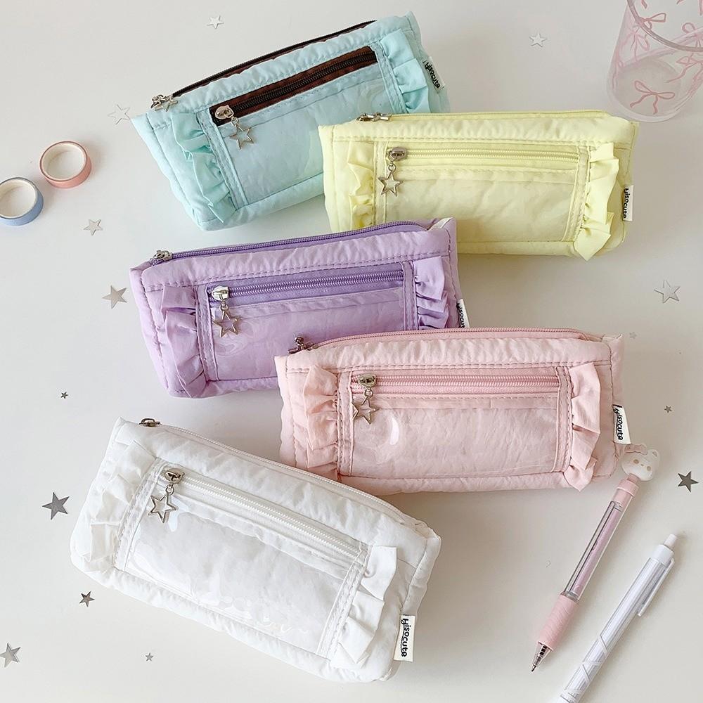 Ruffled Edge Ruffled Pencil Case Star Zipper Pencil Pouch Korean Ruffled Stationery Bag  Office