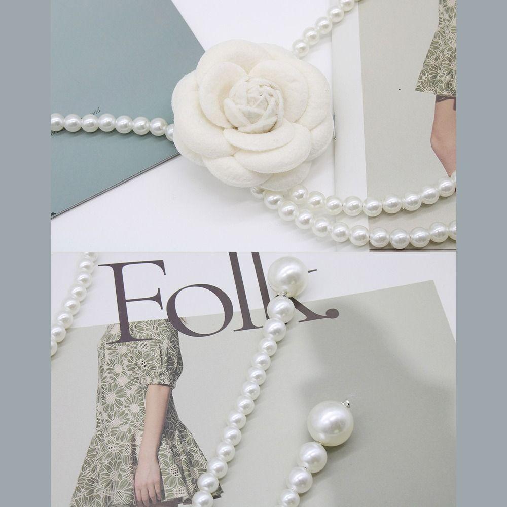 Camellia Flower Women Belt Dress Decorative Rope Pearl Waist Chain Sweet Pearl Waist Belts