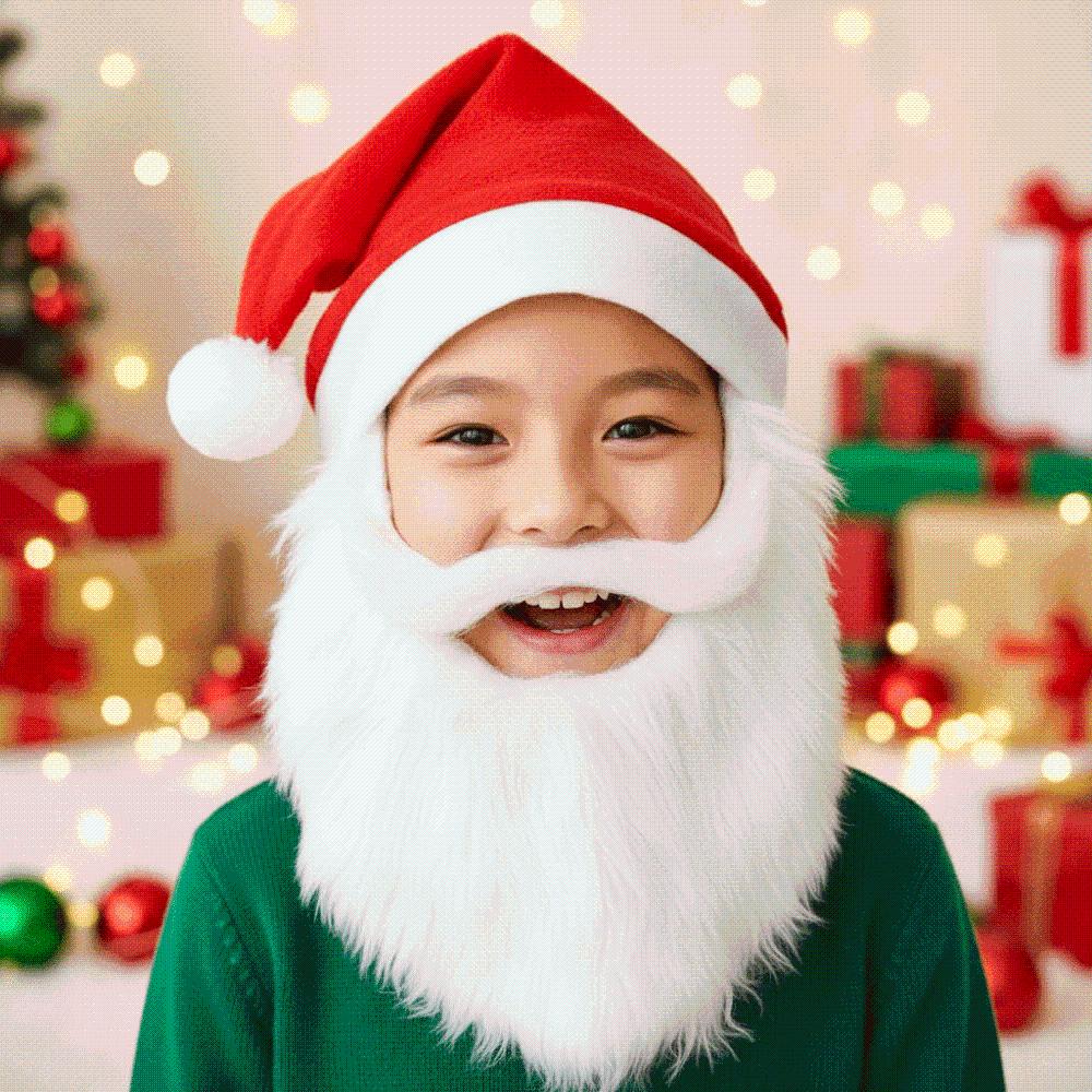 Cute Sequin Christmas Santa Hat Long Plush Beard Costume Hat Festive Party Cap School Event