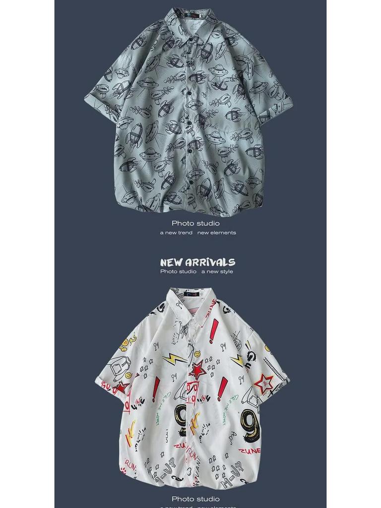 Летняя корейская ретро-цветочная свободная рубашка для пары - модный мужской топ с коротким рукавом