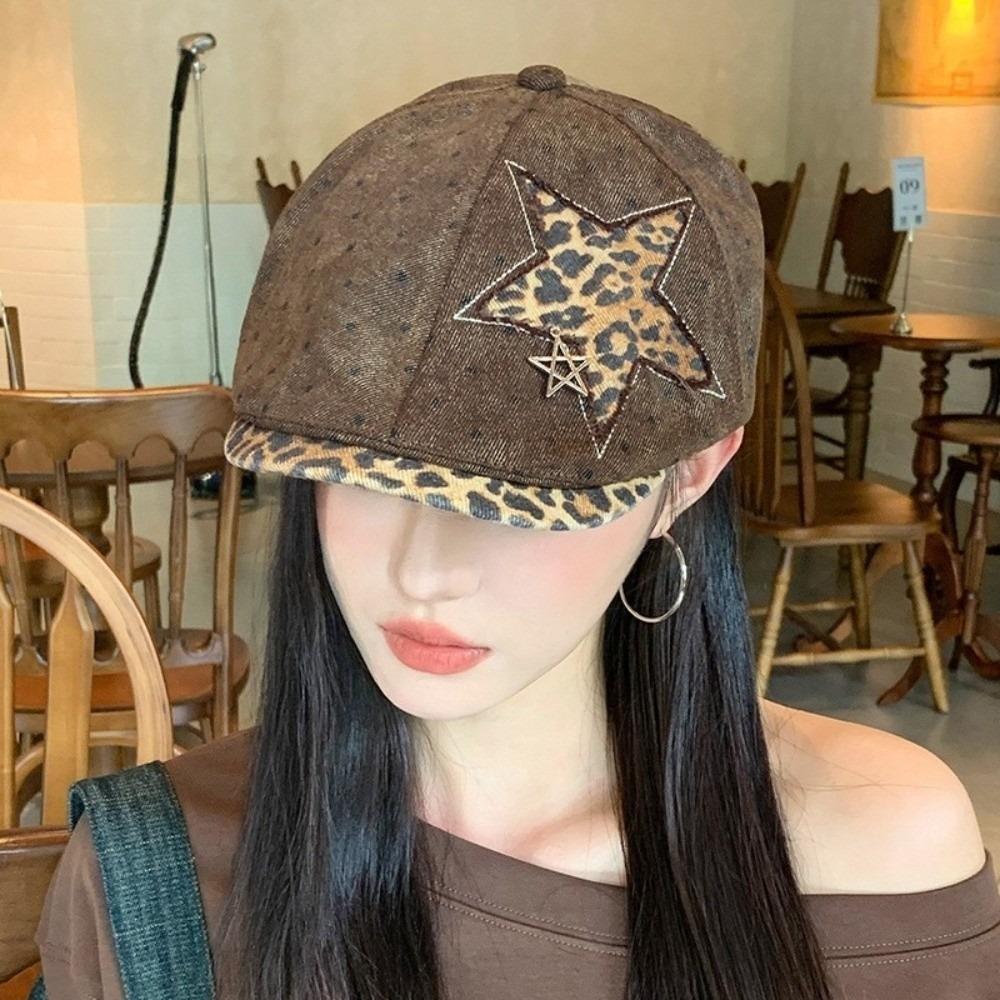 Adjustable Leopard Print Beret Polka Dot Soft Baseball Hat Unisex Newsboy Forward Cap Work