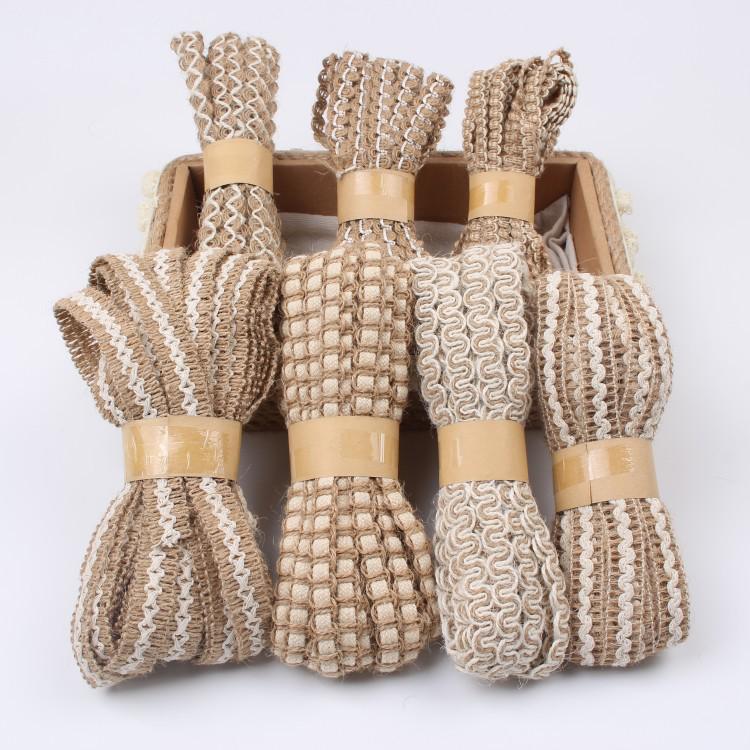 Hemp Rope Braided Lace: White & Yellow Wave for Handmade Crafts