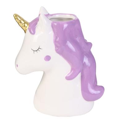 [A1813] - Керамическая подставка для зубных щеток 'Licorne My Unicorn' бело-фиолетовая - 10x13 см