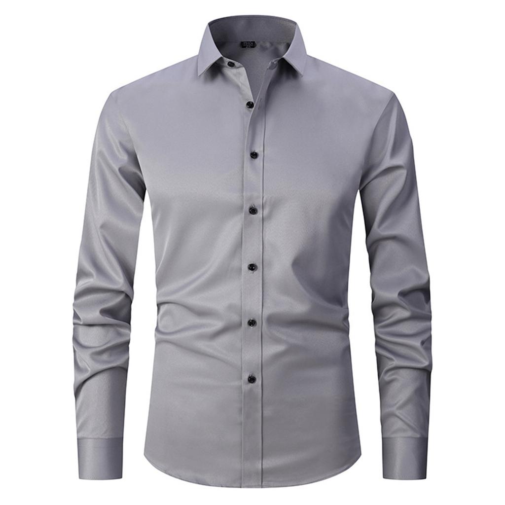 Elastic Shirt Men's Long Sleeve Shirt Men's Top Slim Solid Color Inch Shirt