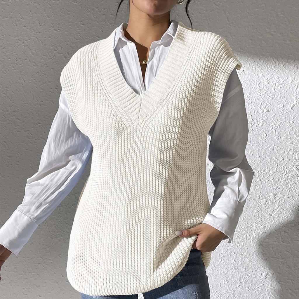 Женский весенне-осенний новый жилет с v-образным вырезом, свитер машинной вязки, жилеты