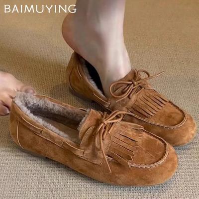 Замшевые мокасины, туфли, меховые туфли на плоской подошве, женские, тренд 2025 года, зимняя мода, дизайнер, новый бренд, удобные повседневные теплые кроссовки, Mujer