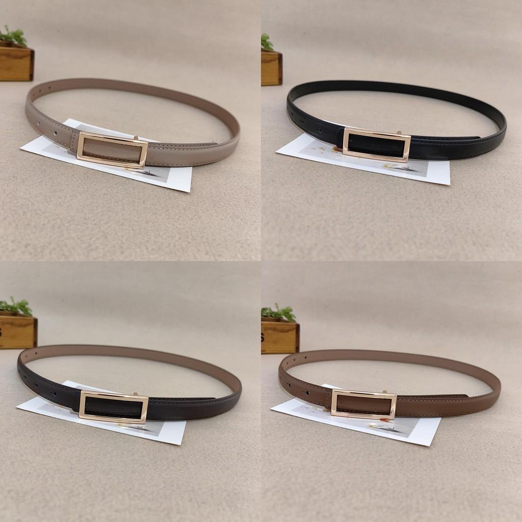Classic Leather Skinny Belt For Women With Gold Buckle For Casual Wear