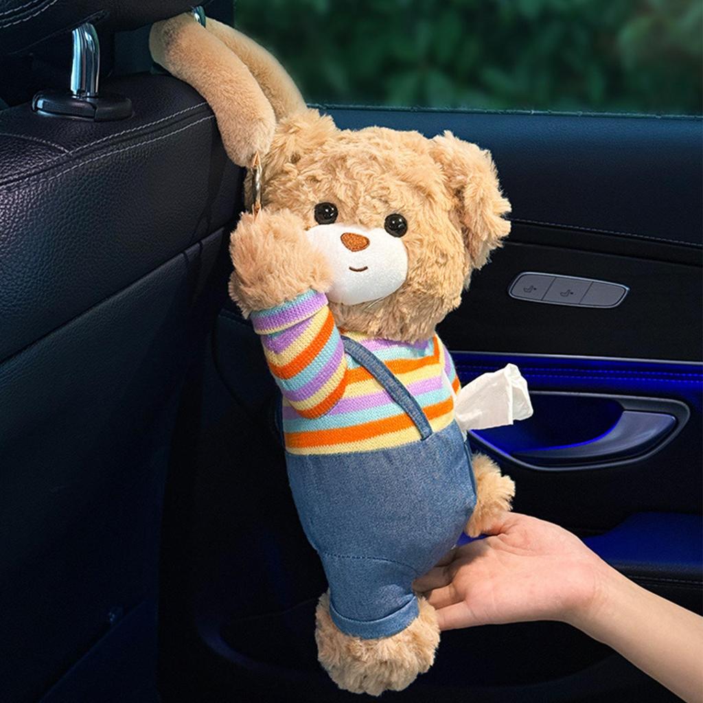 Car Tissue Box Holder Plush Bear Automotive Napkin Organizer Stuffed Tissue Holder For SUVs RVs Sedans Trucks Drivers Car Owners