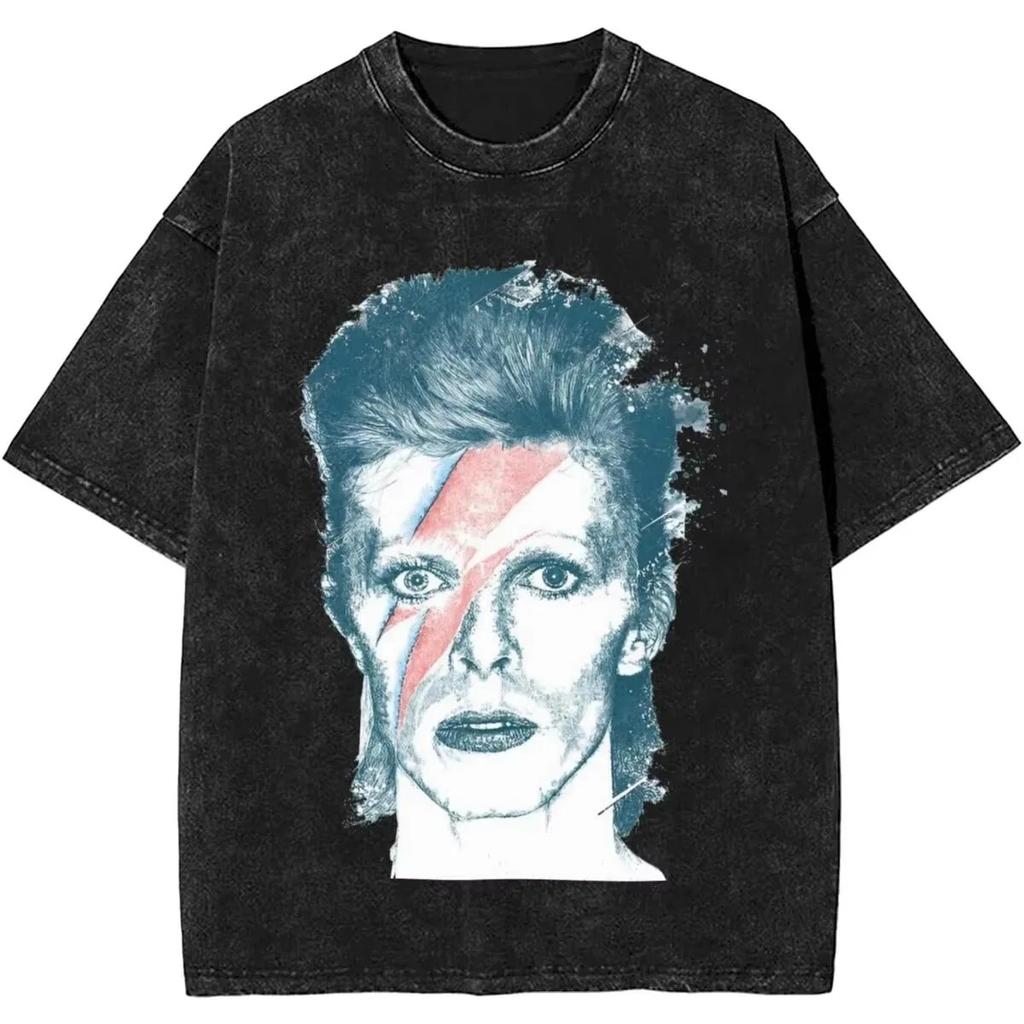 From The s Vintage Washed Graphic Print T Shirt Davids Bowied Vintage Cotton TShirts O Neck Leisure Tees Oversized Clothes