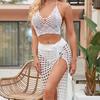 Women Swimwear Knitted Halter Neck Solid Color Hollow Out Bathing Suits Monokini Mujer Swimwear Summer Swimming Bra Beach