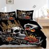 3pcs Golden Crowned Skull with Roses Quilt Cover Set - Soft and Cozy Bedroom, Guest Room and Dorm Decorative Bedding