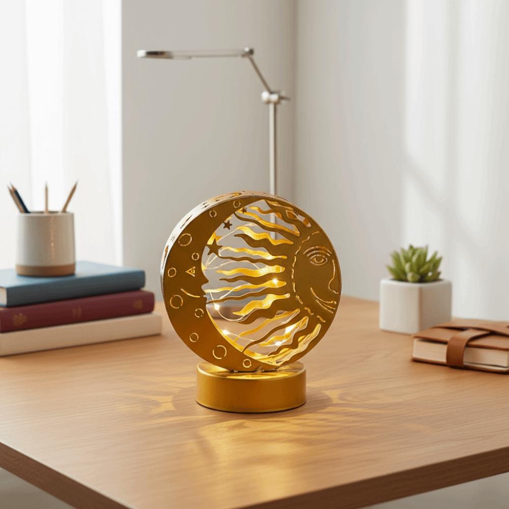 Gold Moon Castle LED Light Wrought Iron Ramadan Desk Ornament Ramadan Night Light Bedroom