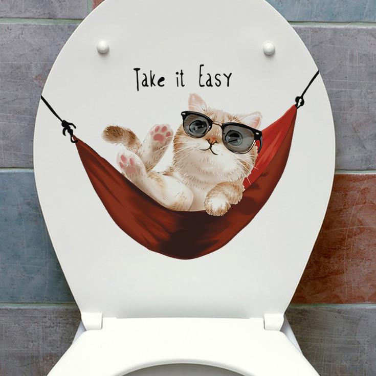 Cute Animal Wall Decals Creative Dog and Cat Cartoon Stickers for Waterproof Bathroom Toilet Seat
