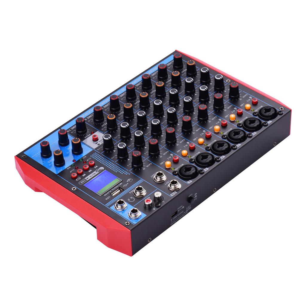 Портативный 8-канальный микшерный пульт AG-8, цифровой аудиомикшер + фантомное питание 48 В, поддержка BT/USB/MP3