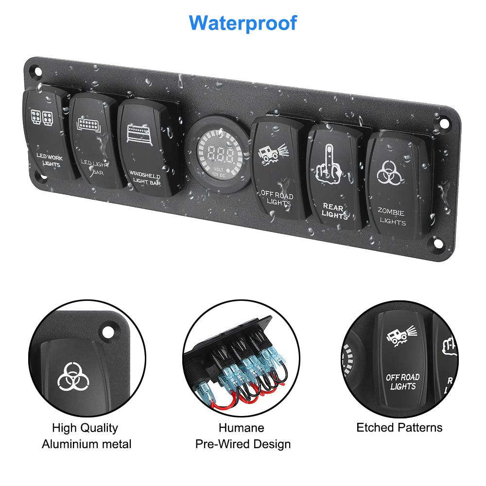 6-клавишный кулисный переключатель панели водонепроницаемый светодиодный дисплей включения-выключения для морского автомобиля на колесах