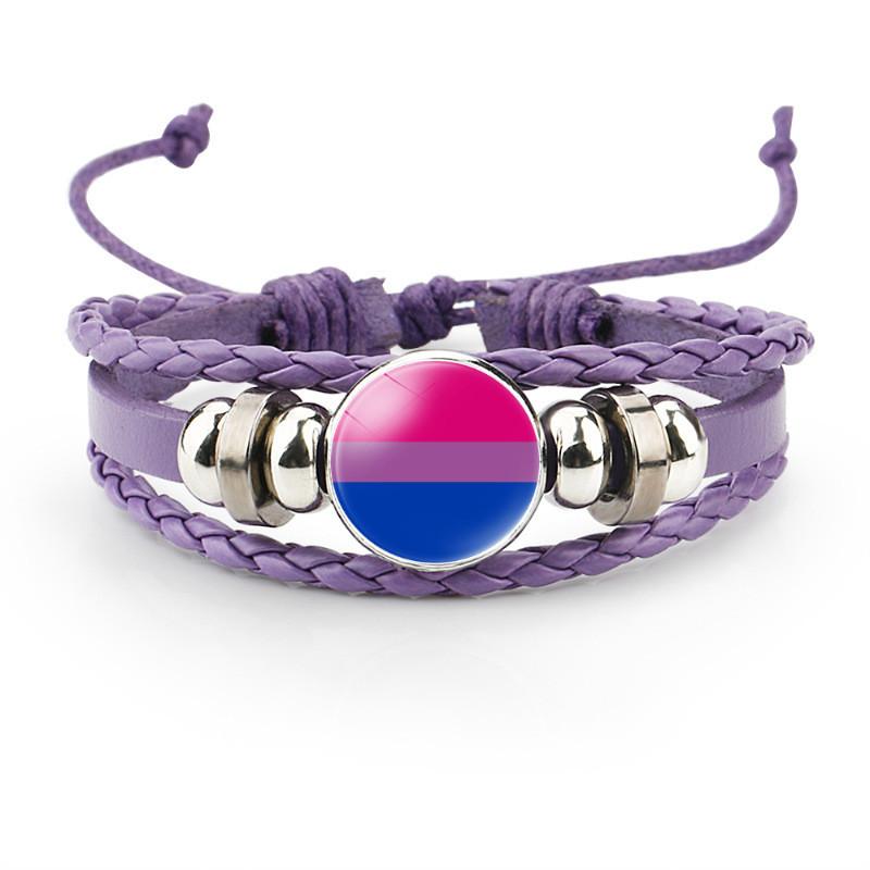 Colorful Distinctive And Rainbow Flag Time Gemstone Purple Bracelet Leather