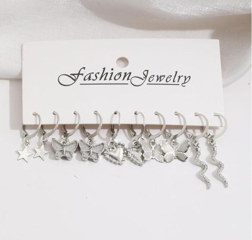 iF ME Комплект сережек-колец в форме бабочки и сердца для женщин и девочек, винтажные модные серьги с искусственным жемчугом и подвесками, модные ювелирные изделия