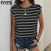Женские модные повседневные летние весенние футболки и топы без рукавов с круглым вырезом в полоску с принтом