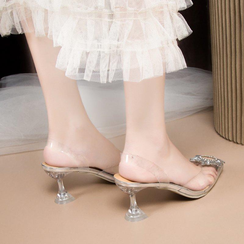 Весна и лето новые пвх сумка голова заостренный носок чехол для стопы подсолнух туфли на высоком каблуке прозрачные хрустальные туфли бокал и сандалии