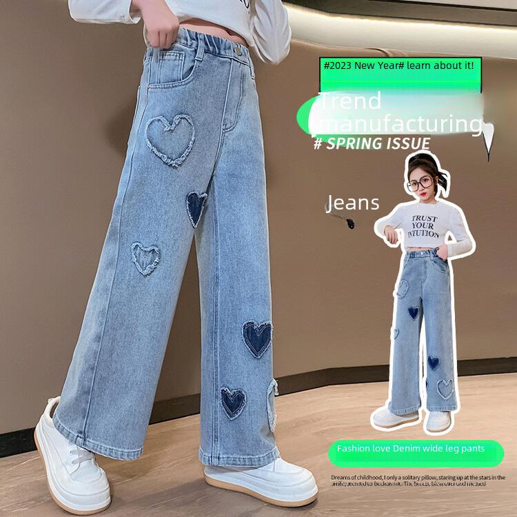 Широкие джинсовые брюки для девочек - корейская весенняя одежда, свободный прямой крой для детей