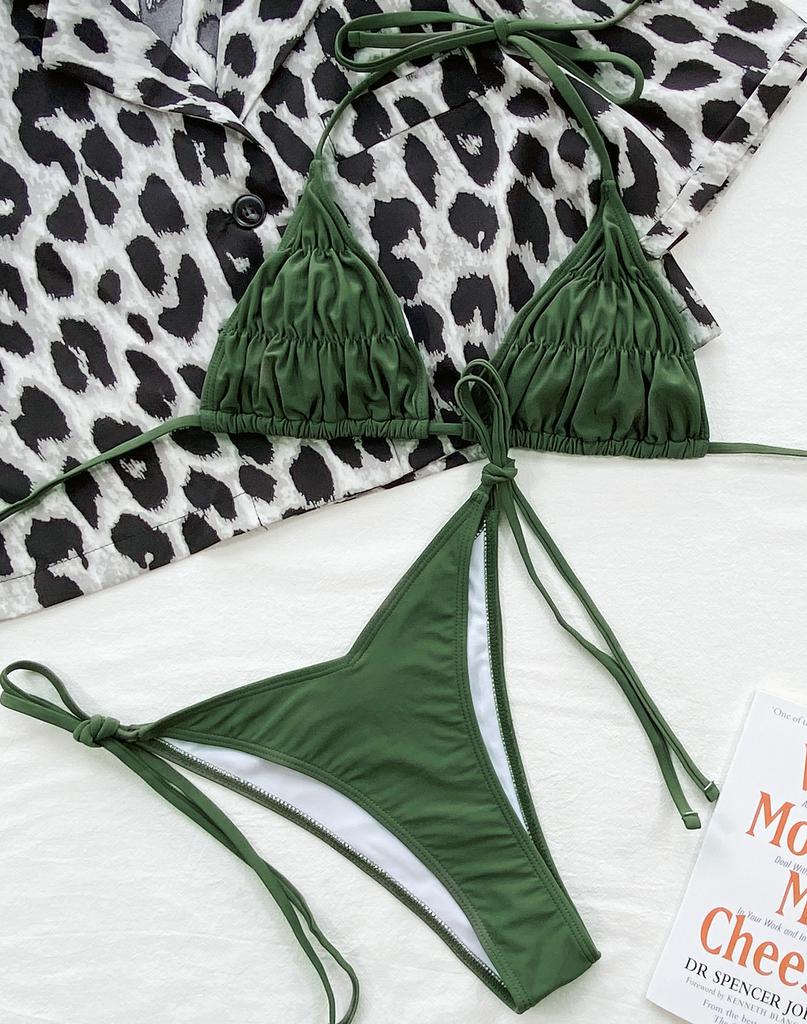 Женский купальник, сплошной цвет, сексуальный комплект бикини с треугольной лямкой и завязкой на спине, 5 цветов